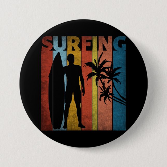 BADGE ROND 7,6 CM SURF TROPICAL ÉTÉ (Devant)