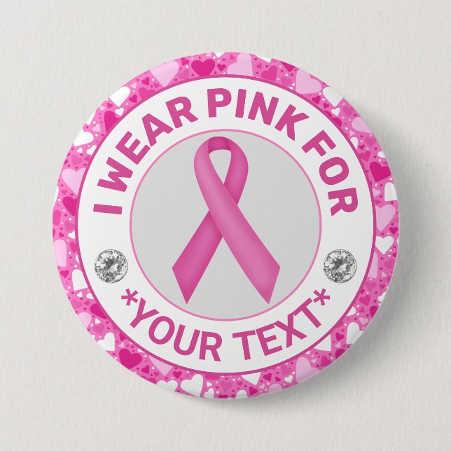 Badge Rond 7,6 Cm Survivante du cancer du sein – Bordure de cœur rub (Devant)
