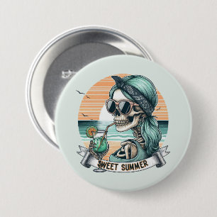 Badge Rond 7,6 Cm Sweet Summer Skeleton Retro Sunset Design
