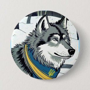 Badge Rond 7,6 Cm Symbole loup ukrainien, fort, fier de l'art ukrain
