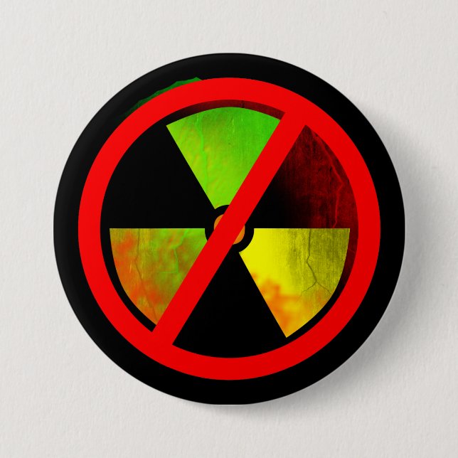 Badge Rond 7,6 Cm Symbole Radioactif Grunge No Nukes (Devant)