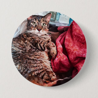 Badge Rond 7,6 Cm Tabby chat noir gris brun allongé
