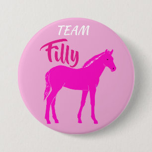 Badge Rond 7,6 Cm "Team Filly" Révélation de genre rose