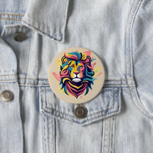 Badge Rond 7,6 Cm Tête de lion Abstraite
