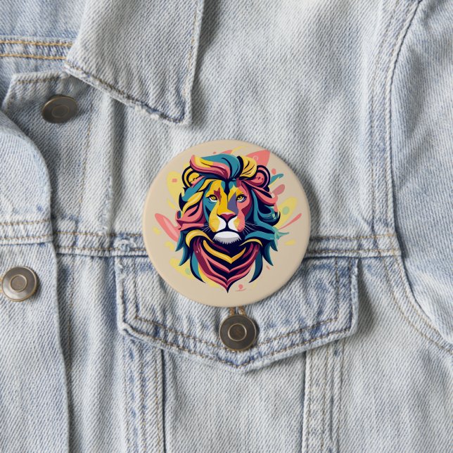 Badge Rond 7,6 Cm Tête de lion Abstraite (En situation)