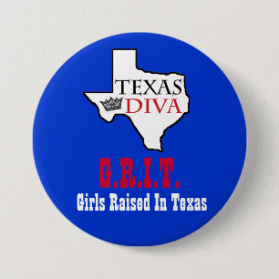Badge Rond 7,6 Cm Texas Diva - G.R.I.T. = Filles Élevées Au Texas