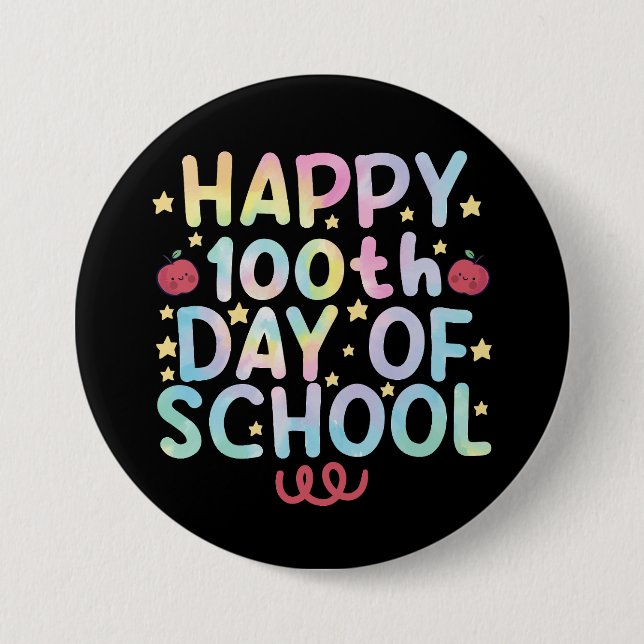 Badge Rond 7,6 Cm Tie Dye Happy 100e jour d'école Enseignant Élève  (Devant)
