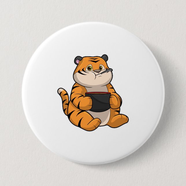 Badge Rond 7,6 Cm Tiger à manger avec Bowl (Devant)