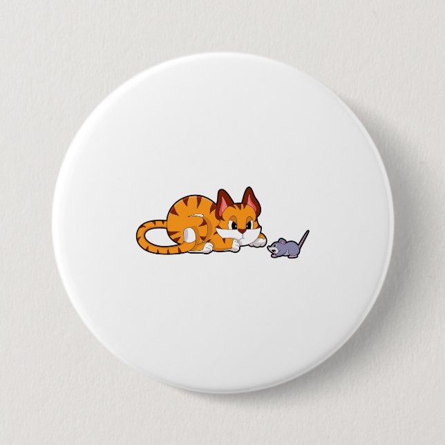 Badge Rond 7,6 Cm Tiger chat avec souris (Devant)