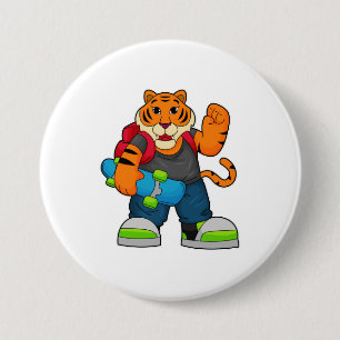 Badge Rond 7,6 Cm Tiger comme patineur avec skateboard