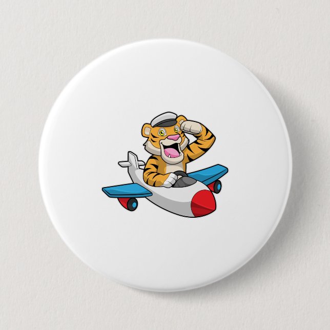 Badge Rond 7,6 Cm Tiger comme pilote dans l'avion (Devant)
