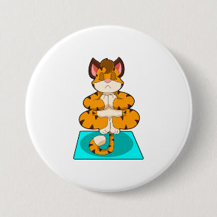 Badge Rond 7,6 Cm Tigre au Yoga sur tapis de Yoga