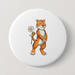 Badge Rond 7,6 Cm Tigre avec Daisy Flower