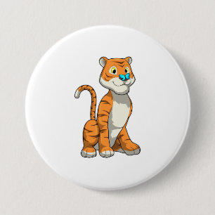 Badge Rond 7,6 Cm Tigre avec papillon