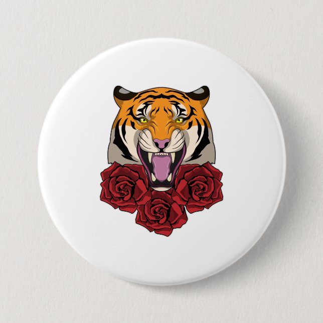 Badge Rond 7,6 Cm Tigre avec Rose (Devant)