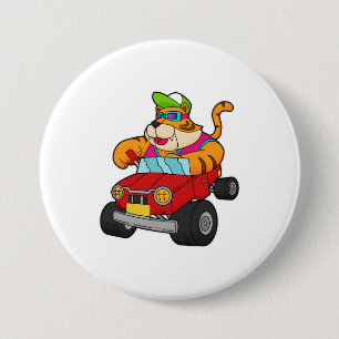 Badge Rond 7,6 Cm Tigre avec voiture