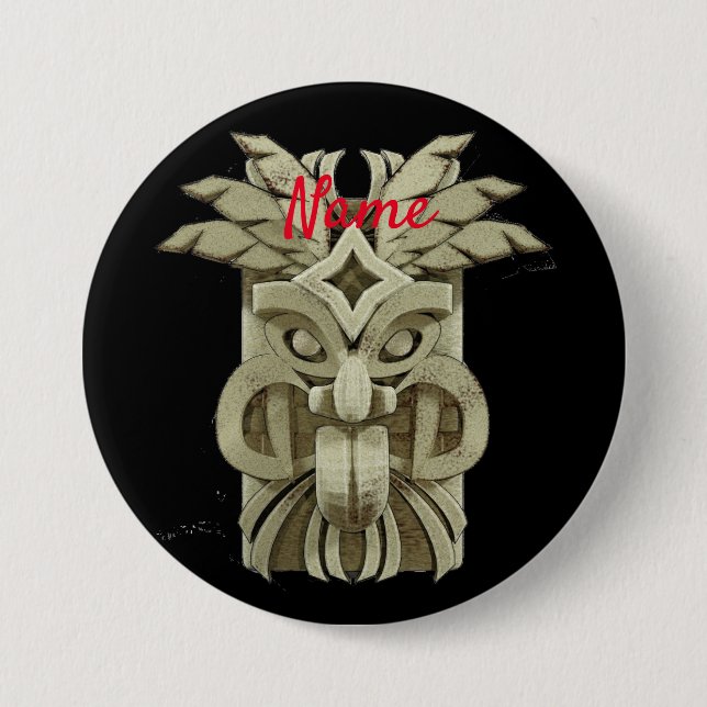 Badge Rond 7,6 Cm Tonnerre sculpté Tiki (Devant)