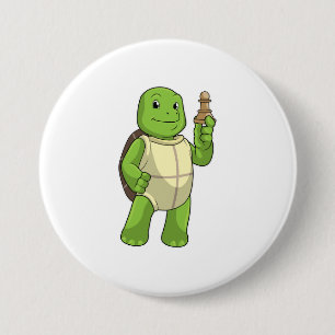 Badge Rond 7,6 Cm Tortue aux échecs avec pièce d'échecs Pion