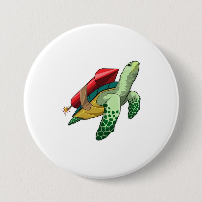 Badge Rond 7,6 Cm Tortue avec fusée (Devant)