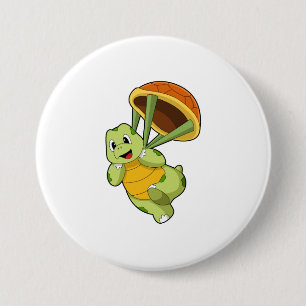 Badge Rond 7,6 Cm Tortue avec Shell en tant que Skydiver