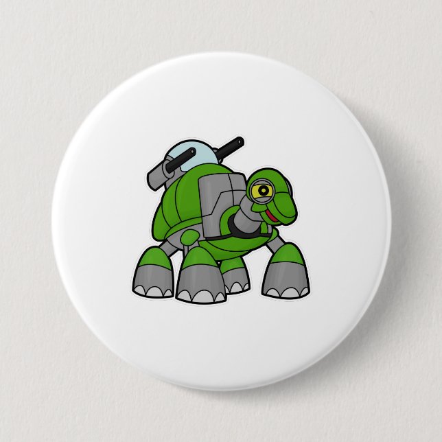 Badge Rond 7,6 Cm Tortue comme robot avec canons (Devant)