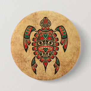Badge Rond 7,6 Cm Tortue de mer rouge et verte vintage d'esprit de