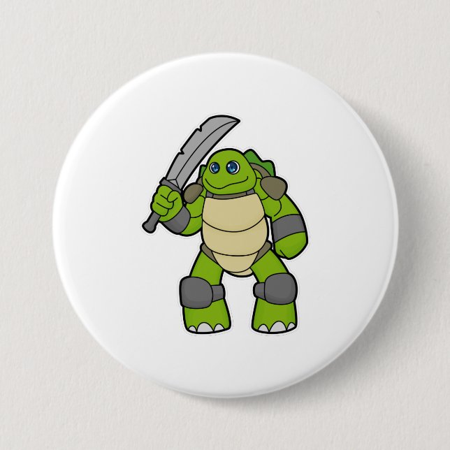 Badge Rond 7,6 Cm Tortue guerrière avec épée (Devant)