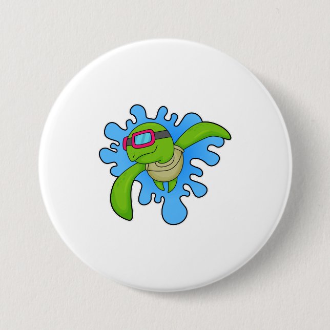 Badge Rond 7,6 Cm Tortue Piscine lunettes de natation (Devant)