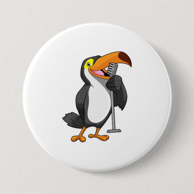 Badge Rond 7,6 Cm Toucan at Music with Microphone (Devant)
