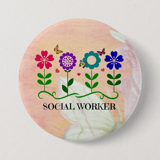 Badge Rond 7,6 Cm Travailleur social, Pastel Springtime Design, (Devant)