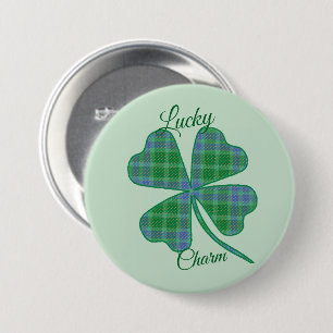 Badge Rond 7,6 Cm Trèfle à quatre feuilles carreauté vert Chanceux
