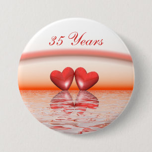 Badge Rond 7,6 Cm trente-cinquième Coeurs de corail d'anniversaire