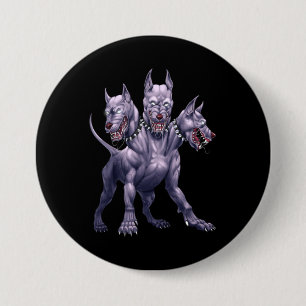 Badge Rond 7,6 Cm Trois Cerberus Chien En Tête
