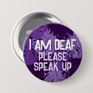 Badge Rond 7,6 Cm Tropical Violet Palm Feuilles Je Suis Sourd