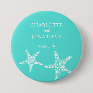 Badge Rond 7,6 Cm Turqoise Moderne Tropical Starfish Plage Mariage