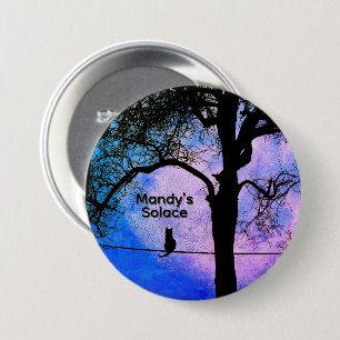Badge Rond 7,6 Cm Un chat noir sur un fil Nom de la Pleine lune