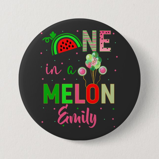 Badge Rond 7,6 Cm Un dans une pastèque Melon Fille d'anniversaire (Devant)