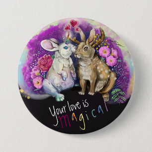 Badge Rond 7,6 Cm Unibunny Bisses Jackalope Amour magique
