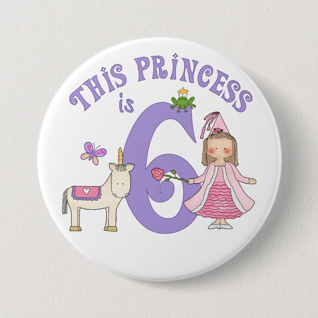 Badge Rond 7,6 Cm Unicorn Princess 6e anniversaire (Devant)