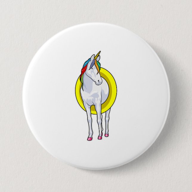 Badge Rond 7,6 Cm Unicorne à la natation avec anneau de nage (Devant)