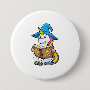 Badge Rond 7,6 Cm Unicorne en tant qu'assistant avec livre et Casque