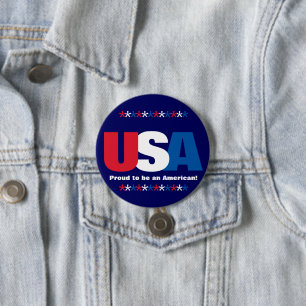 Badge Rond 7,6 Cm USA Stars Rouge Bleu Bleu Patriotique Poupées Bout