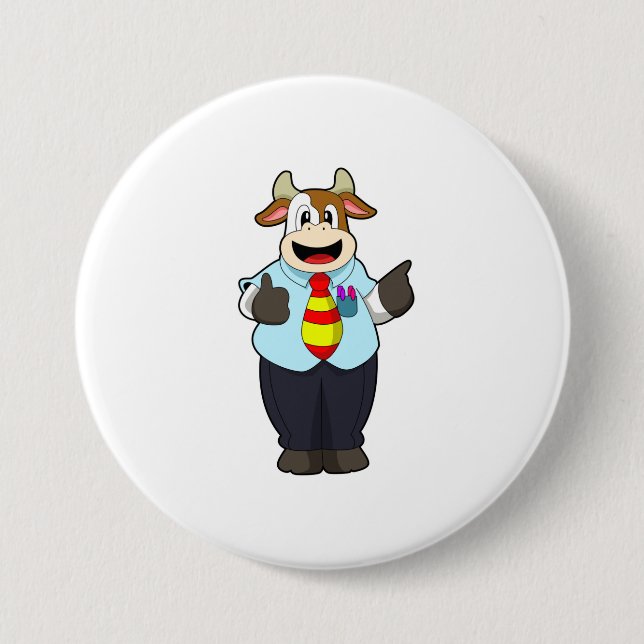 Badge Rond 7,6 Cm Vache comme enseignant avec Cravate (Devant)