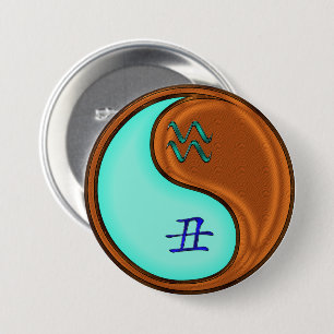 Badge Rond 7,6 Cm Verseau & Bœuf de Bois