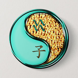 Badge Rond 7,6 Cm Verseau & Rat de feu