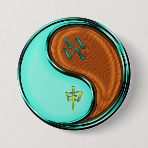 Badge Rond 7,6 Cm Verseau & Singe de Bois