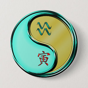 Badge Rond 7,6 Cm Verseau & Tigre de Métal
