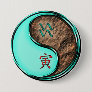 Badge Rond 7,6 Cm Verseau & Tigre de Terre
