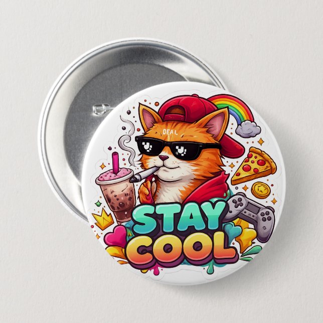 Badge Rond 7,6 Cm Vibes Cool – Mode Streetwear pour Chat Décontracté (Devant & derrière)