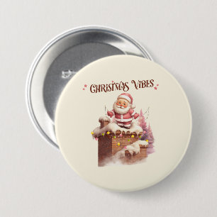 Badge Rond 7,6 Cm Vibes de Noël rose Père Noël